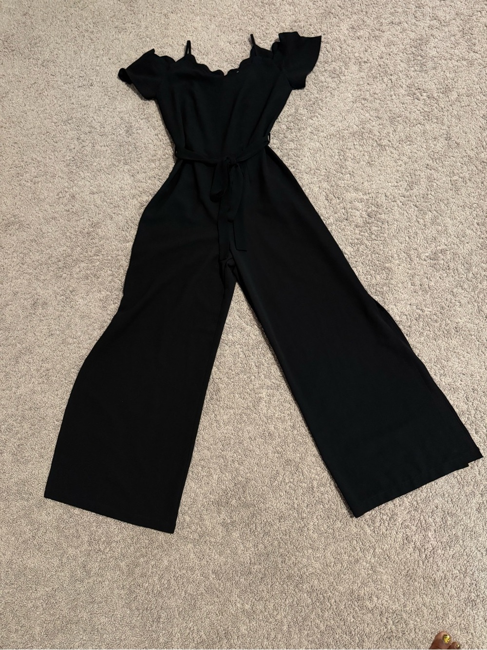 Monteau Black Off-Shoulder Wide Leg Jumpsuit with Tie Waist